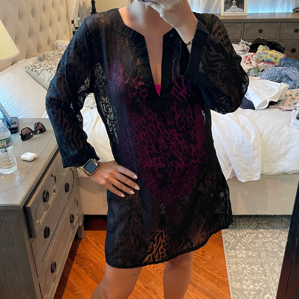 Black animal print coverup beach swimsuit